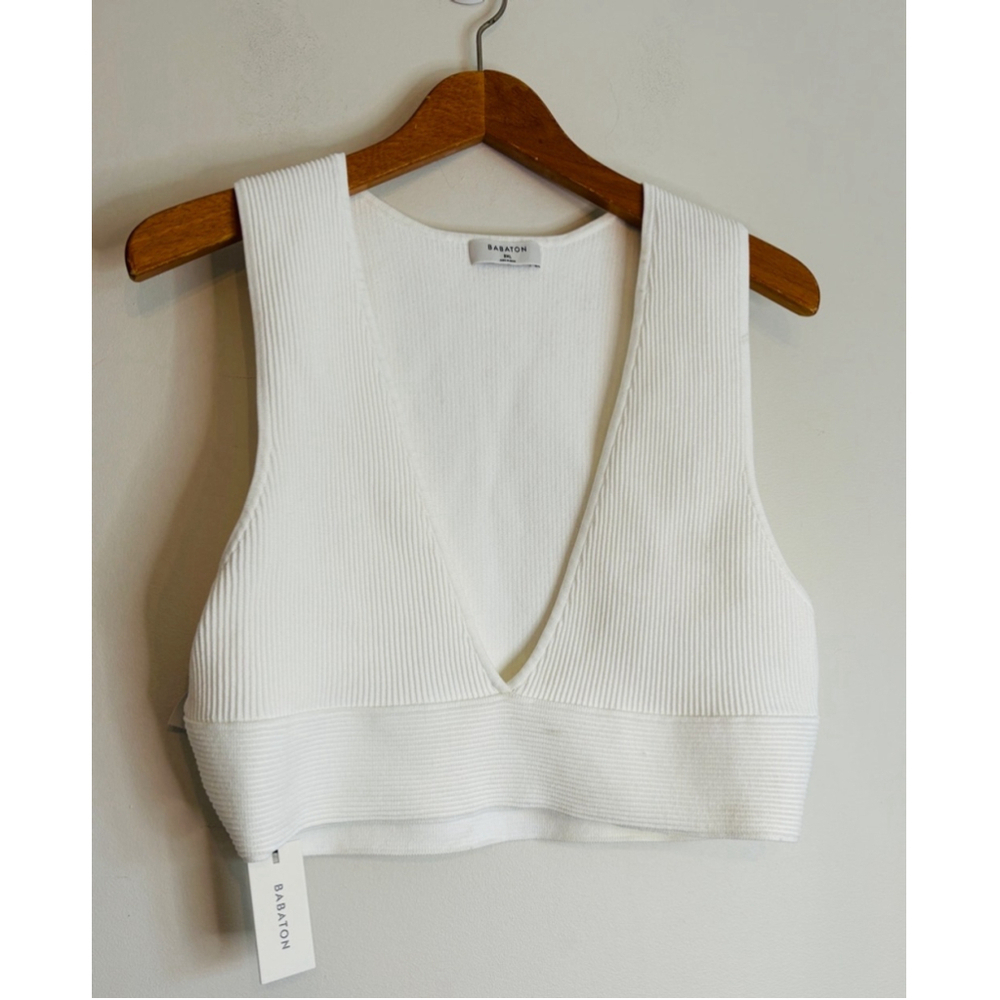 Aritzia Babaton Carlotta White Ribbed Plunge Tank Top Wonen's Size 2XL - Picture 5 of 9